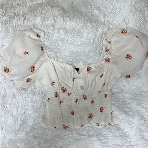 Cutest white floral peasant top